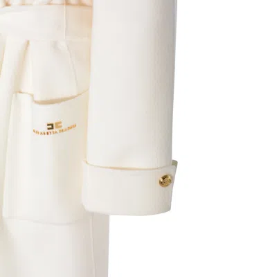 Elisabetta Franchi Long White Milk Wool Coat With Belt In Neutral