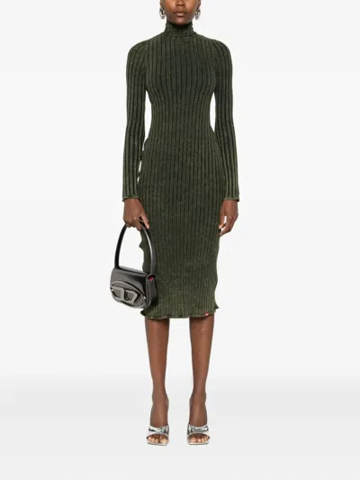 Diesel D-wavya Ribbed Midi Dress In Green