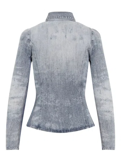 Diesel Shirt In Distressed Honeycomb Denim In Blue