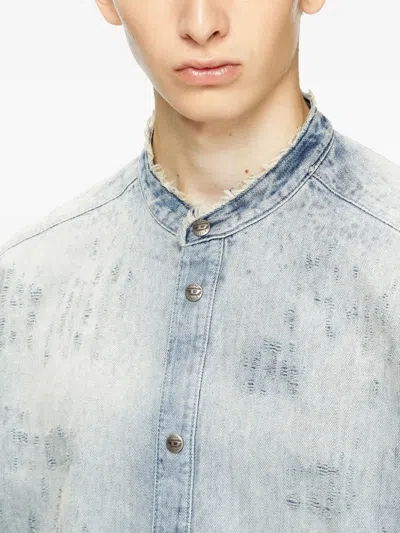 Diesel Denim Long Sleeve Shirt With Mandarin Collar In Blue
