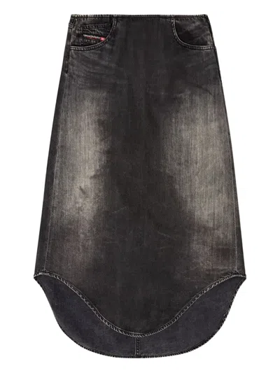Diesel Denim Midi Skirt With Shadow Effect In Gray