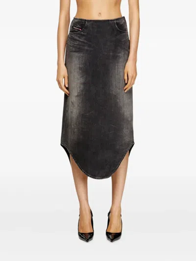 Diesel Denim Midi Skirt With Shadow Effect In Gray