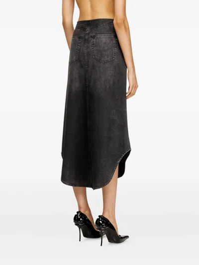 Diesel Denim Midi Skirt With Shadow Effect In Gray