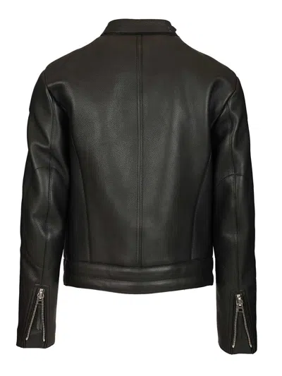 Tom Ford Fitted Black Leather Jacket With Stand Collar And Zippered Cuffs In Black