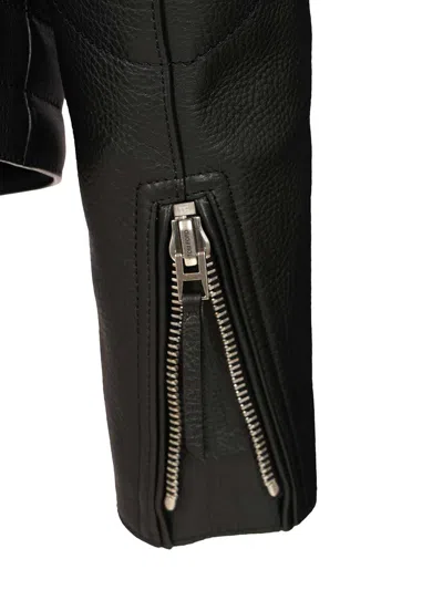 Tom Ford Fitted Black Leather Jacket With Stand Collar And Zippered Cuffs In Black