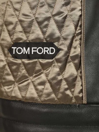 Tom Ford Fitted Black Leather Jacket With Stand Collar And Zippered Cuffs In Black