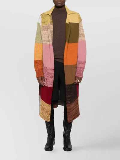 Dries Van Noten Long Patchwork Coat Ribbed Cuffs In Multi