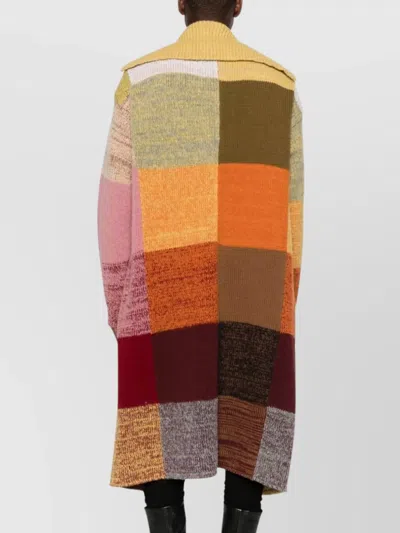 Dries Van Noten Long Patchwork Coat Ribbed Cuffs In Multi