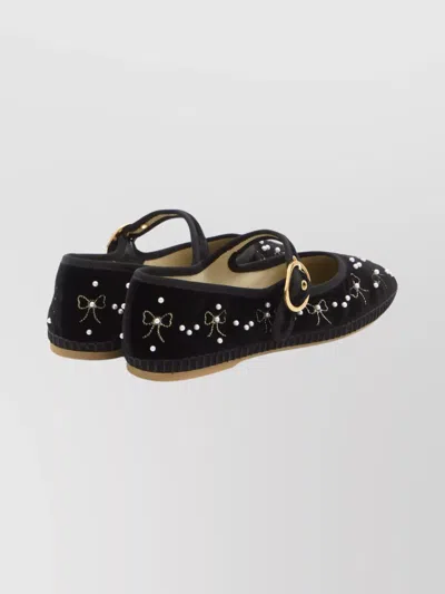 Valentino Signature Vlogo Ballerina Shoes In Velvet In Black