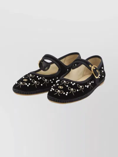 Valentino Signature Vlogo Ballerina Shoes In Velvet In Black