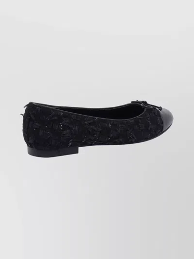 Tory Burch Round Toe Ballerina Shoes With Bow Detail In Black