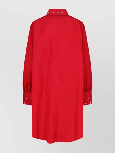 Our Legacy Long Sleeve Knee Length Dress With Eyelet Design In Red