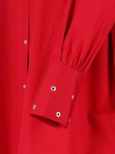 Our Legacy Long Sleeve Knee Length Dress With Eyelet Design In Red