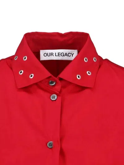 Our Legacy Long Sleeve Knee Length Dress With Eyelet Design In Red