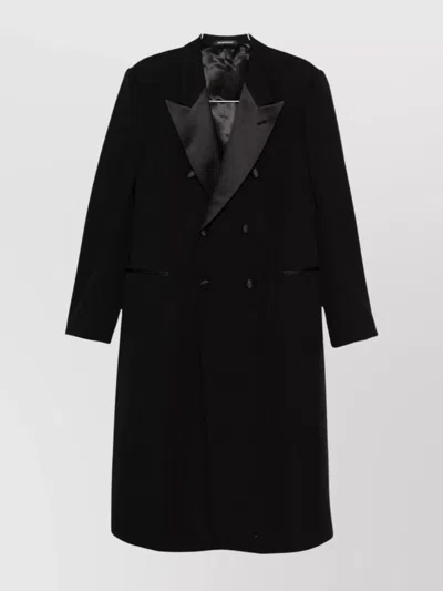 Emporio Armani Double-breasted Long Coat Satin Lapels In Black
