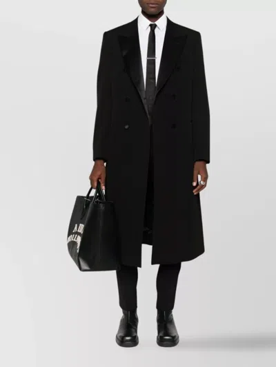 Emporio Armani Double-breasted Long Coat Satin Lapels In Black