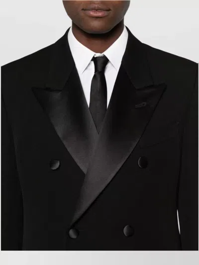 Emporio Armani Double-breasted Long Coat Satin Lapels In Black