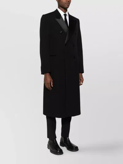 Emporio Armani Double-breasted Long Coat Satin Lapels In Black