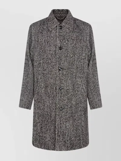 Nn07 Herringbone Pattern Mid-length Coat With Long Sleeves In Gray