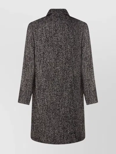 Nn07 Herringbone Pattern Mid-length Coat With Long Sleeves In Gray