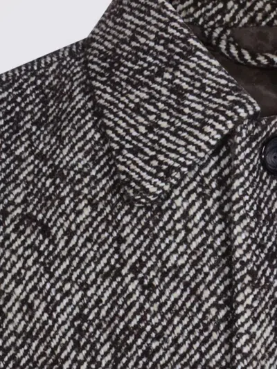 Nn07 Herringbone Pattern Mid-length Coat With Long Sleeves In Gray