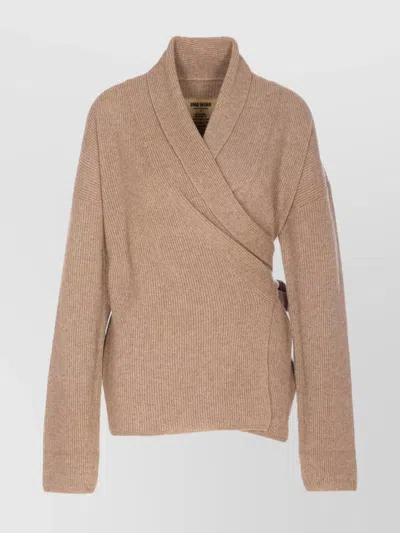 Uma Wang Wrap Cardigan With Belted Waist And Bow In Neutral