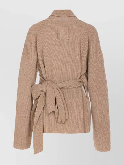 Uma Wang Wrap Cardigan With Belted Waist And Bow In Neutral