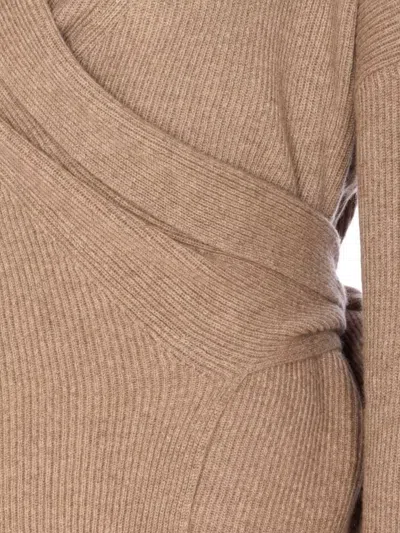 Uma Wang Wrap Cardigan With Belted Waist And Bow In Neutral