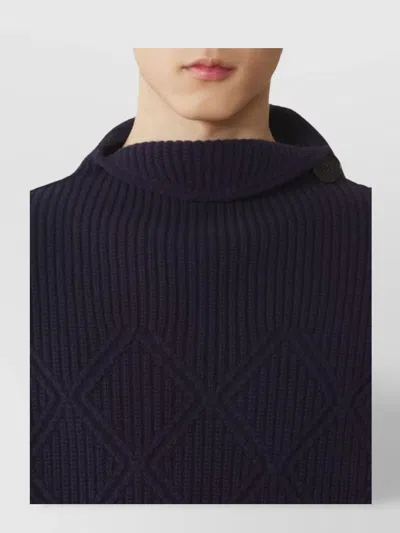 Lanvin High Neck Short Sleeve Knit Sweater In Blue