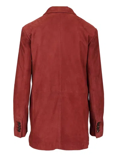 Tagliatore Josie Double Breasted Black Leather Jacket Coats Bordeaux In Burgundy