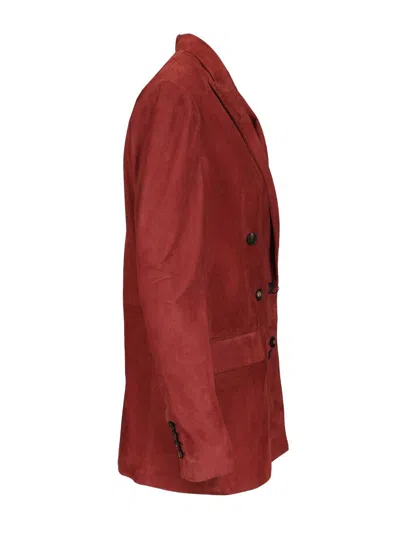 Tagliatore Josie Double Breasted Black Leather Jacket Coats Bordeaux In Burgundy