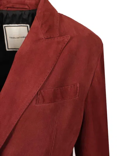 Tagliatore Josie Double Breasted Black Leather Jacket Coats Bordeaux In Burgundy