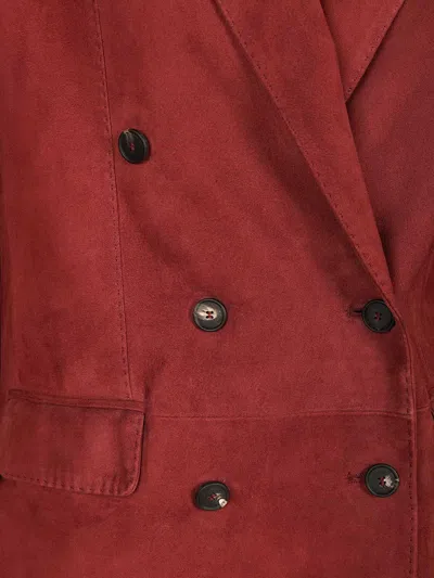 Tagliatore Josie Double Breasted Black Leather Jacket Coats Bordeaux In Burgundy