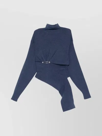 Lanvin Turtleneck Top With Asymmetric Hem And Sleeves In Blue