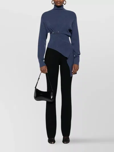 Lanvin Turtleneck Top With Asymmetric Hem And Sleeves In Blue