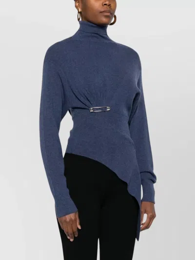 Lanvin Turtleneck Top With Asymmetric Hem And Sleeves In Blue