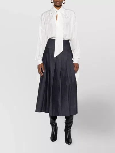 Lanvin Long Sleeve Pleated Sheer Top With Tie In White