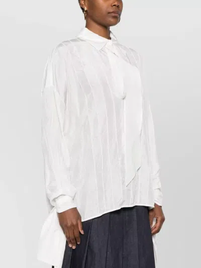 Lanvin Long Sleeve Pleated Sheer Top With Tie In White