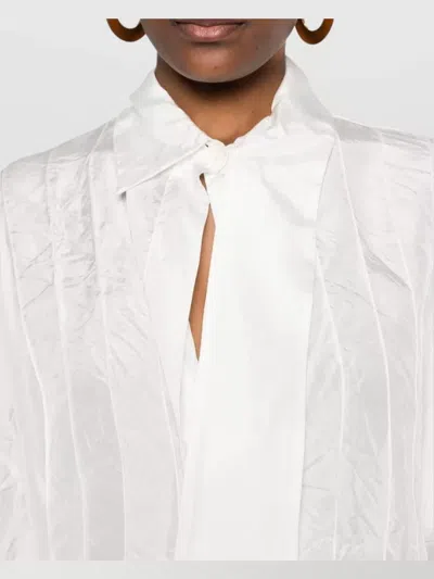 Lanvin Long Sleeve Pleated Sheer Top With Tie In White