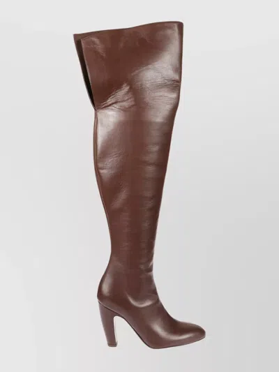 Gia Borghini Tall Knee-high Smooth Leather Boot With Block Heel In Blue