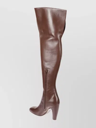 Gia Borghini Tall Knee-high Smooth Leather Boot With Block Heel In Blue