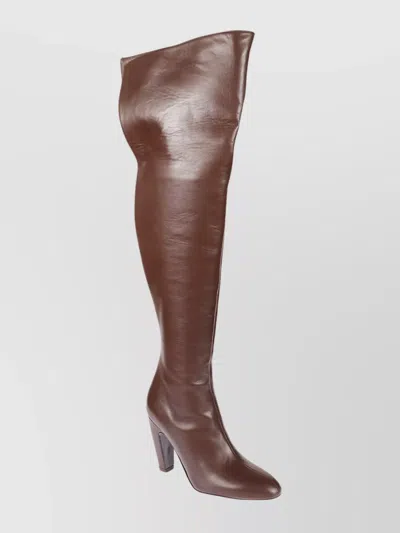 Gia Borghini Tall Knee-high Smooth Leather Boot With Block Heel In Blue