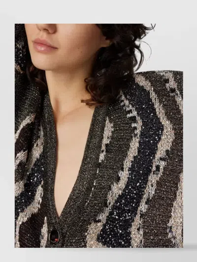 Missoni Womens Brown Tones Stripes Metallic V-neck Knitted Cardigan In Green