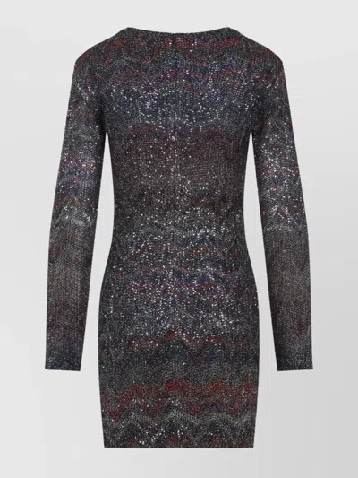 Missoni Zigzag Sequined Dress With Deep V-neckline In Brown