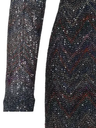 Missoni Zigzag Sequined Dress With Deep V-neckline In Brown