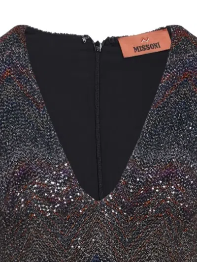 Missoni Zigzag Sequined Dress With Deep V-neckline In Brown