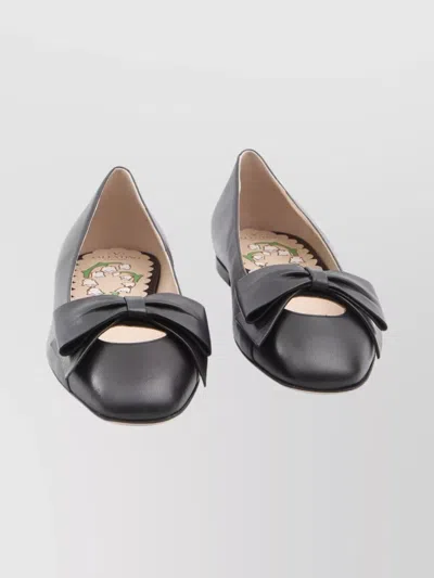 Valentino Women Black Leather Ballet Flats, 7.5 Luxury Ballet Flats For Women Darveys In Black