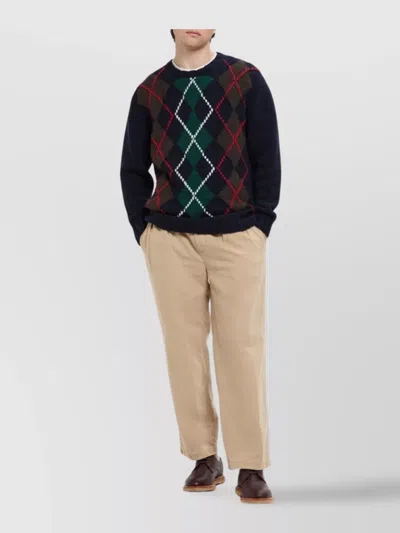 Baracuta Crewneck Argyle Lambswool Blend Clothing In Blue