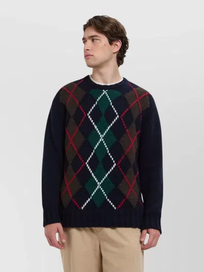 Baracuta Crewneck Argyle Lambswool Blend Clothing In Blue
