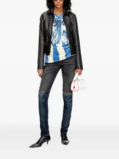 Diesel Distressed Leather Jacket In Black